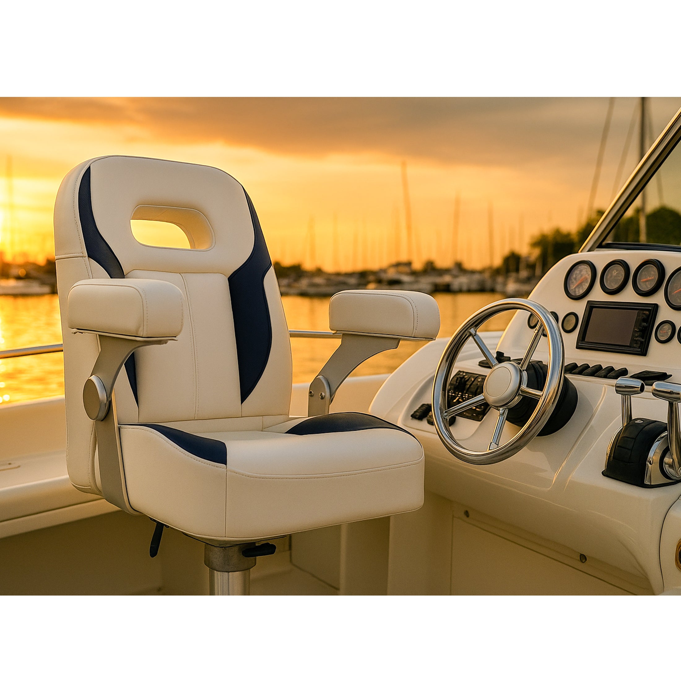 NORTHCAPTAIN Premium Pontoon Captain's Chair High Back Reclining Pontoon Bucket Boat Seat with Adjustable Aluminum Armrests